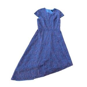 Banana Republic Dress Size 6  Eyelet Lace Blue Red Asymmetrical hem